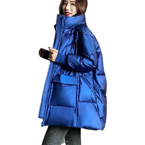 Warm Fashion Large Size Korean Version Women Down Jacket 2021 New Winter Trend White Duck Down Glossy Womens Down Jacket