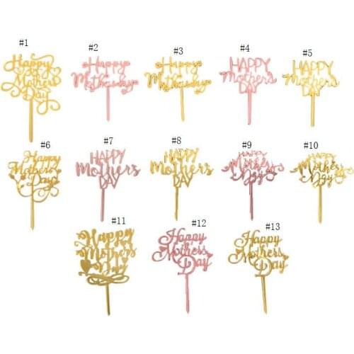 Happy mothers day cake topper acrylic rose gold best mom ever birthday party cake decoration mothers day bakery supplies SN267