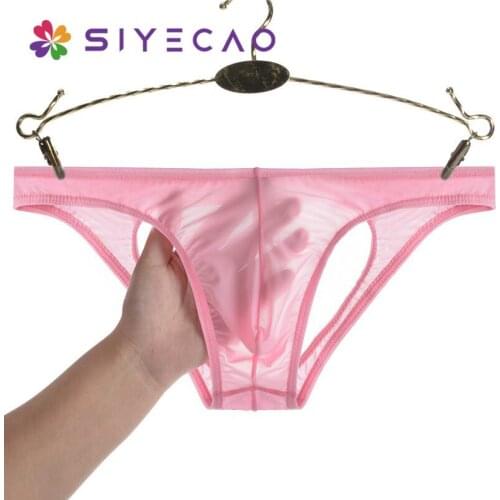 Ultra-thin Mens Underwear, Full-size Transparent Silk Underwear with Low Waist
