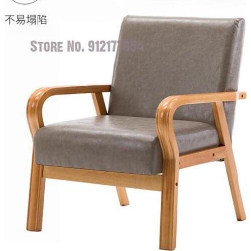 Japanese fabric sofa chair single solid wood chair balcony four-legged chair simple Nordic restaurant wax leather chair