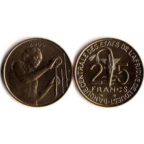 West African 25 francs 2000 edition Coins Africa New Original Coin Unc Collectible Real Rare Commemorative