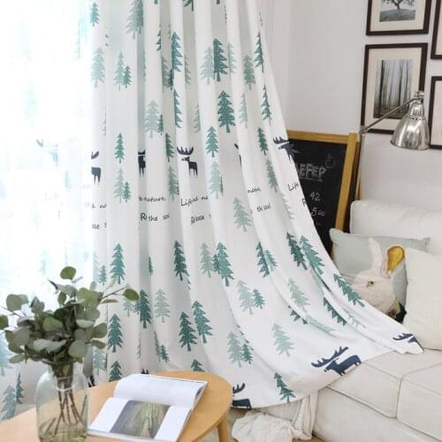 Simple Modern Nordic Style Elk Printing Shade Cloth Curtains for Living Room Bedroom Christmas Living Room Curtains Blackout