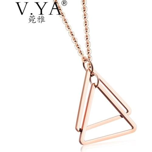 V.YA Triangle Pendant Necklaces Rose Gold Color Women 39cm +6cm Link Chain Stainless Steel Necklace for Female Jewelry Drop Ship