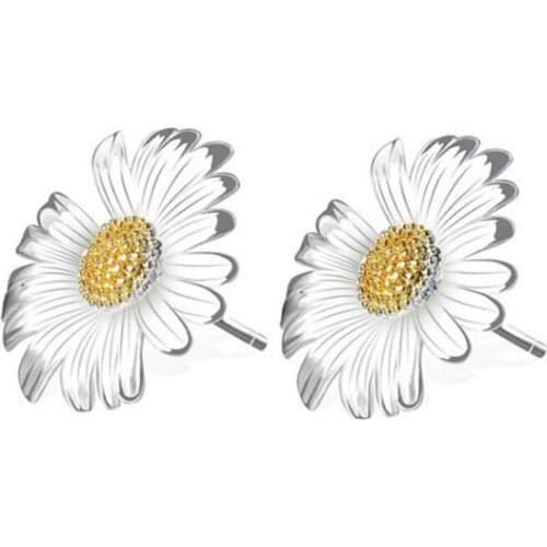 KOFSAC New Fashion Cute Small Daisy Gold Earrings Clssic Charm 925 Sterling Silver Earrings For Women Girls Jewellery Gift 2020
