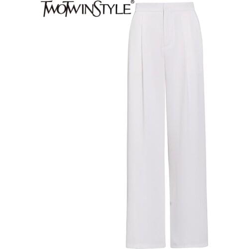 TWOTWINSTYLE Loose Temperament Wide Leg Pants Female High Waist Minimalist Casual Womens Trouser 2021 Clothing Style Fashion