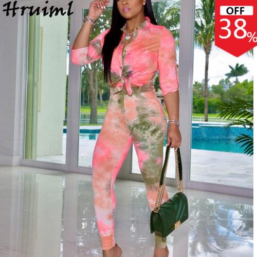 2 Piece Set Women Tie Dye Print Long Sleeve Crop Top and Pencil Pants Sets Casual Tracksuits Leggings Outfits High Street 2020