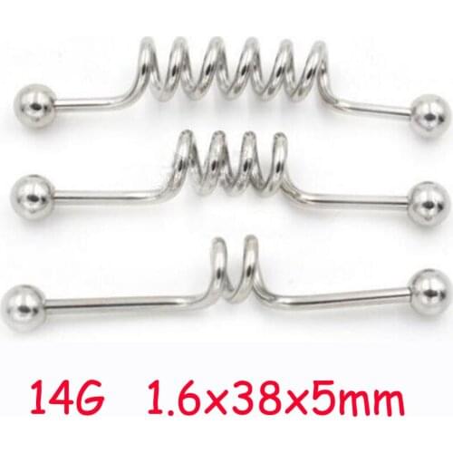 1Piece 1.6x38x5mm 14G Stainless Steel Long Industrial Barbell Spiral Love Tragus Helix Ear Piercing Body Jewelry