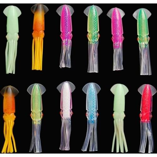 12pcs 12cm Soft Plastic Squid Fishing Lure For Jigs Big Game Fishing Luminous Squid Skirts Artificial Jigging Bait Lures