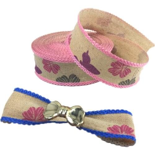 25mm Flower Linen Ribbon 25yards/lot ,DIY Handmade Materials,Wedding Gift Wrap Christmas Decoration,25Yc18662