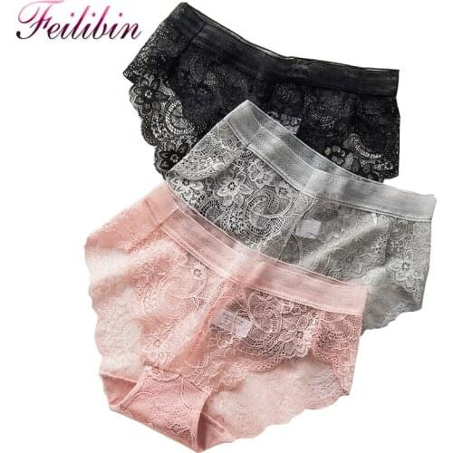 3Pcs/set Sexy Lace Panties Women Thong Seamless Lingerie Female Nylon Briefs Fashion Girls Cotton Crotch Low-Rise Underwear XL