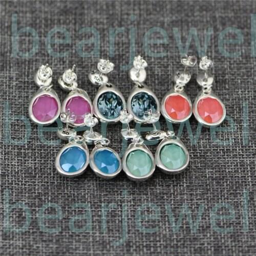 5 Colors Slight Green/ Shinny Green/ Pink/ Peach/ Blue Diamonds Stud Earrings For Girls