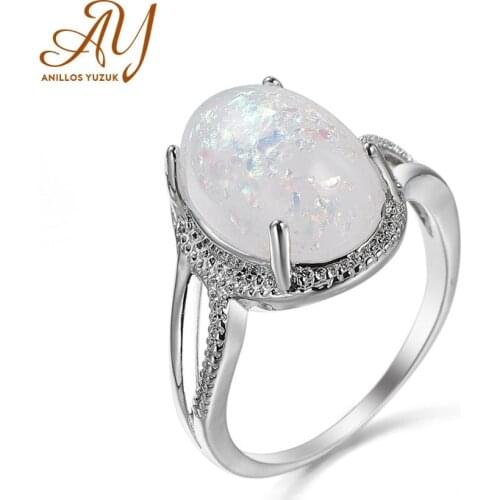 Anillos Yuzuk S925 Sterling Silver Oval Opal Finger Ring For Women Plated Platinum Engagement Wedding Statement Jewelry