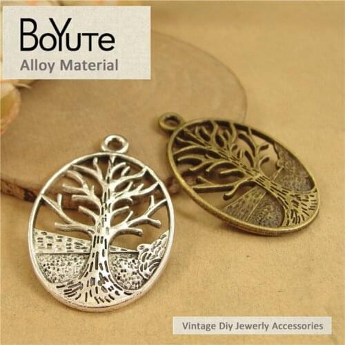 BoYuTe (50 Pieces/Lot) 23*34MM Zinc Alloy Antique Bronze Silver Plated Oval Tree of Life Charms Pendants Diy Bracelet Necklace