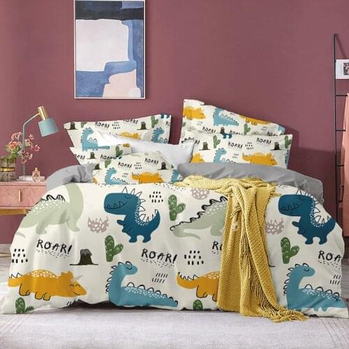 Home Textiles Cyan Cute heart dinosaury Duvet Cover PillowCase Bedding Set Boy Kid Teen Girl Bed Cover Set King Queen Twin Cyan
