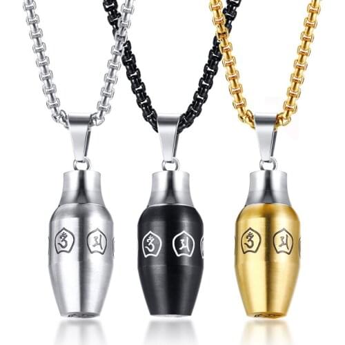 Exotic Style Stainless Steel Six-word Mantra Urn Box Pendant Pet Box Ashes Pendant Can Open Accessories New Personality Product