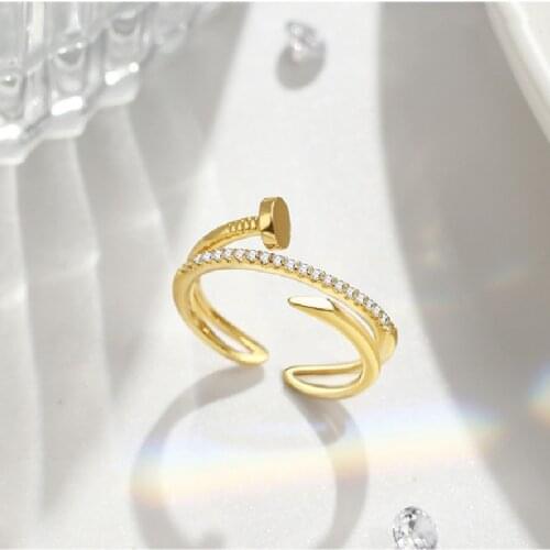 Liemjee Inlaid Zircon Nail Open Ring Fashion Temperament Simple Jewelry For Women Feature Namour Charm Gift All Seasons