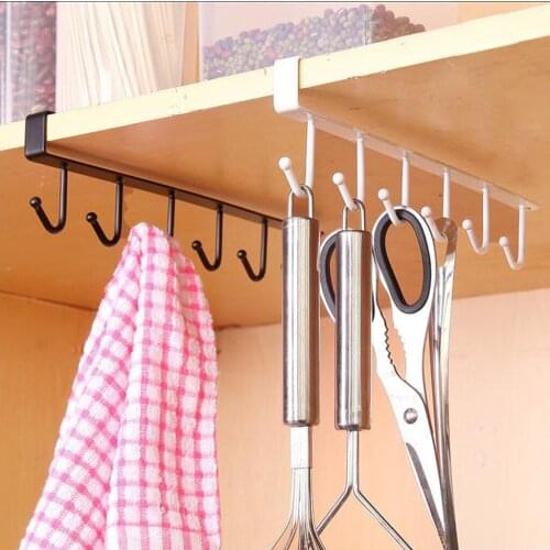 Kitchen Hanger 2pcs Kitchen Storage Rack Cupboard 6 Hooks Under-cabinet Hanger Rack Home Storage Organizer Kitchen Storage Rack
