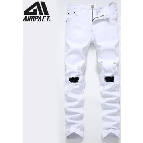 Aimpact Mens Jeans Slim Fitted Ripped Jeans Hi-Street Distressed Denim Joggers Hiphop Washed Destroyed Skinny Pants AM5301-5303