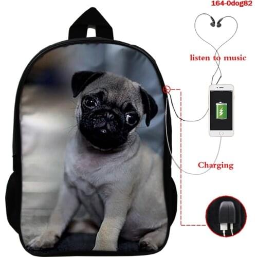 3D Animal Pug Dog Print Backpack Male Animal Backpack Cool Travel Laptop Computer Bag Mochila Men Hight Quality Back Pack Plecak