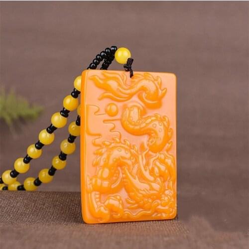 Natural Yellow Jade Dragon Pendant Necklace Chinese Carved Charm Jewellery Accessories Fashion Amulet for Men Women Lucky Gifts