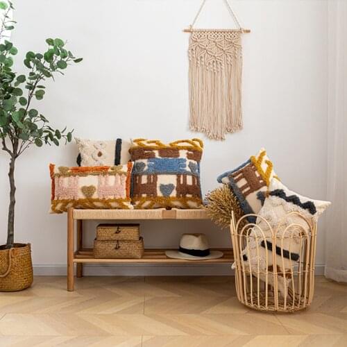 Colorful Tufting Pillow Case Morocco Geometric Canvas Back Support Cushion Cover Throw Pillowcase Decorative Home Decor