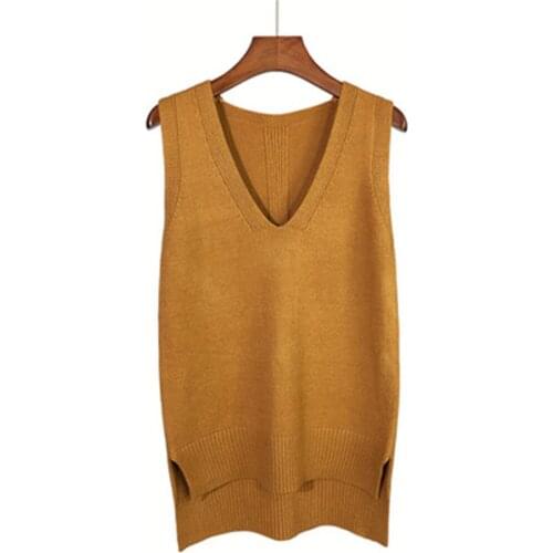 New Fashion Sweater Vest Women V-Neck Casual Brown Sweater Vest Casual Office Lady Sleeveless Knitted Vest Women 2021 new tops