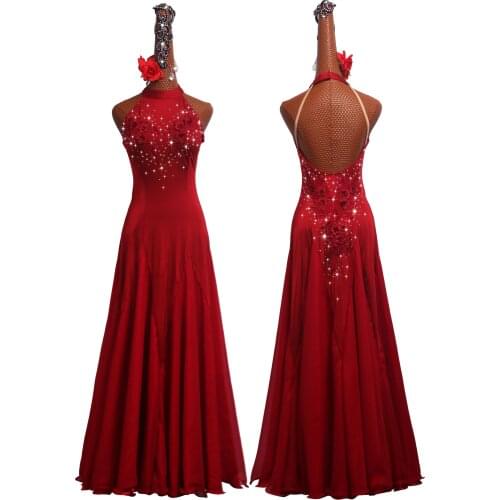 Ballroom Dance Dress Standard Skirt Competition Dress Costumes Performing Dresses Customize Adult Children Wine Red Embroidered