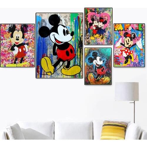 Catoon Disney Colourful Mickey Mouse Posters Painting Graffiti Wall Street Art Picture Canvas Paintings Prints Living Room Decor
