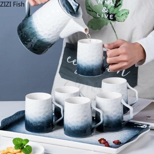 Nordic Luxurious Ceramic Tea Set Water Cup Tea Pot Cold Kettle with Tray Modern Style Home Afternoon Tea Cup Set Coffee Cup Set