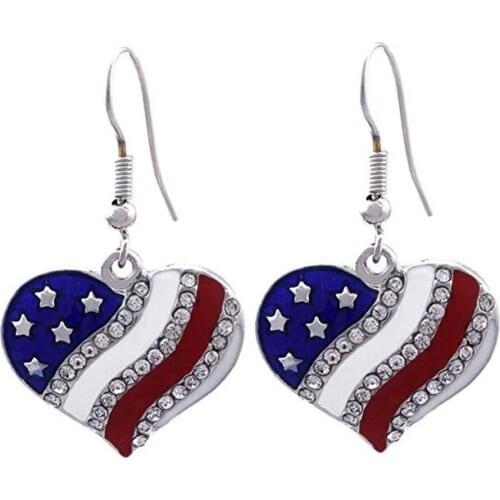 USA American National Flag Heart Pendant Earring