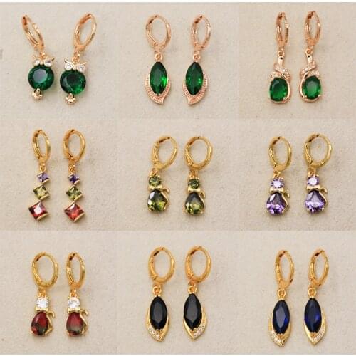 New Trendy Earrings for Women Gold Color Dangle Earrings with Red Zircon Luxury Jewelry for Party Wedding Gift