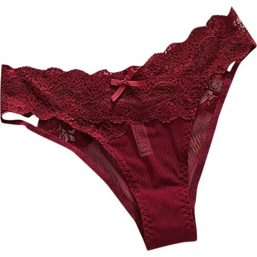 Sexy Low Waist Underwear Briefs Bow Soild Thong Underpanties Transparent Sheer Mesh Thin Women Lace Panties Нижнее Белье Женское