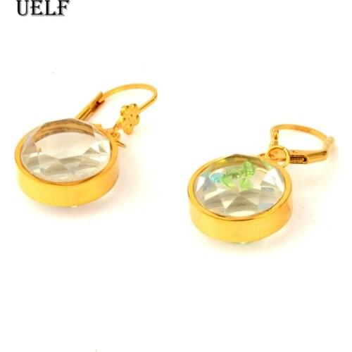 Uelf New design creative jewelry high-grade elegant crystal earrings round Gold earrings wedding party earrings for woman