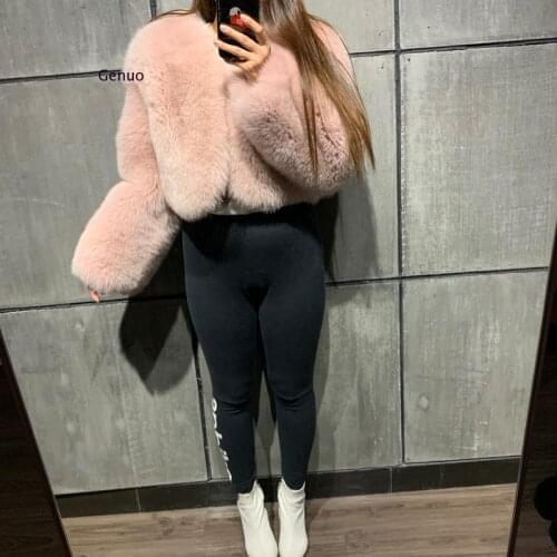 Furry Faux Fur Crop Top Coats Ladies Winter Luxury Fur Jacket Fake Fox Fur Full Pelt Fur Overcoat Women High Cropped Outerwear
