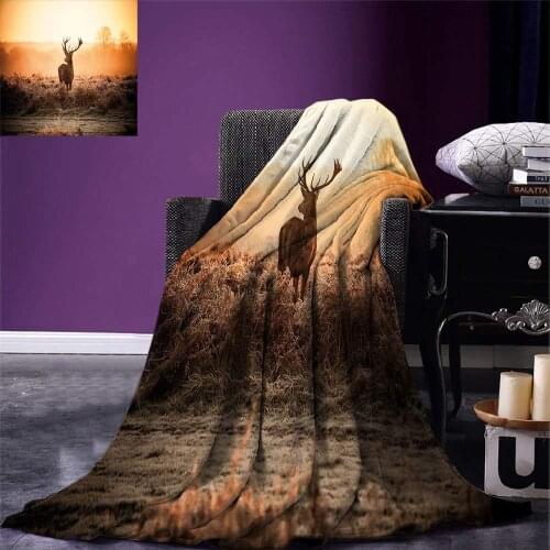Hunting Decor Throw Blanket Red Deer in the Morning Sun Wild Nature Scenery Countryside Rural Heathers Warm Microfiber