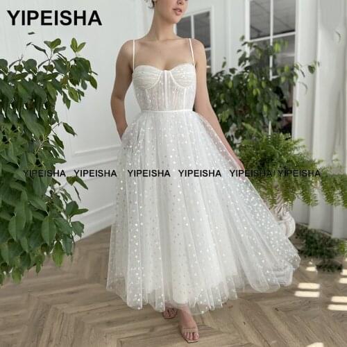 Yipeisha 2021 Short Prom Dresses White Tulle With Hearty Spaghetti Strap Bustier Tea Length Party Homecoming Dress Cocktail Gown
