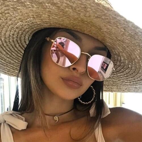 Mirror Polygon Sunglasses Fashion Polarized Anti Glare Glasses Luxury Brand Designer Small Pink Shades Summer Driving Car Unisex