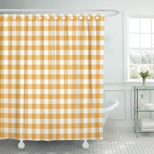 Yellow Gingham and Buffalo Check Plaid Pattern Tablecloths Stamp Shower Curtain Waterproof Polyester Fabric 72 x 78 Inches