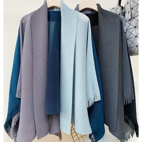 Miyak Pleated Turndown Collar Hit The Color Tassel Irregular Jacket Women Spring Autumn Loose Plus Size Fashion Cardigan Female