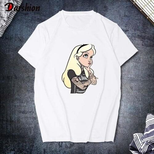 Summer Harajuku Womens Snow White T Shirt Cartoon Princess Printed Funny White T Shirts Women Casual Punk Tee Tops Clothing