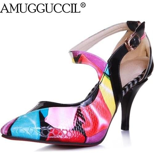 2020 New Plus Big Size 31-44 Black Beige Silver Buckle Fashion Sexy Mid Heel Spring Females Lady Shoes Women Pumps D1111