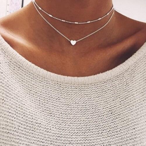 Heart Necklaces Women Bohemian Style Heart Pendant Choker Multilayer Chains Necklace Womens Jewelry Accessories Collier