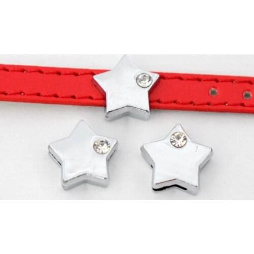10PCS 8mm Silver Rhinestone Star Slide Charms Slide Beads DIY 8mm Hole Bracelets Wristbands,Belt Straps Pet Name Collar