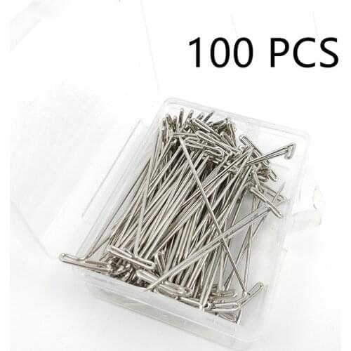 100pcs Good Quality T Pins Silver for Wigs Making/Display on Foam Head 38/51mm Long T-pins Sewing Hair Needles Styling Tool
