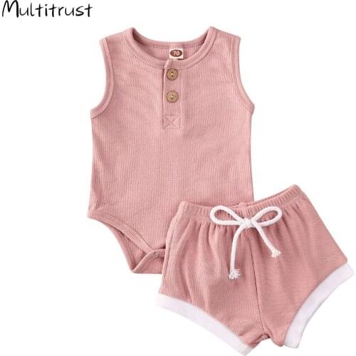 2Pcs Fashion New Summer Newborn Baby Girls Boys Clothes Cotton Casual Sleeveless Tops T-shirt+Shorts Toddler Infant Outfit Set
