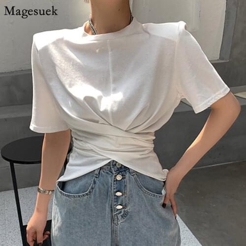 2021 Summer Fashion T-shirt Women Cotton White Women T-shirts Short Sleeve Cross Elegant Tees Tops Lady Mujer Camisetas 15918