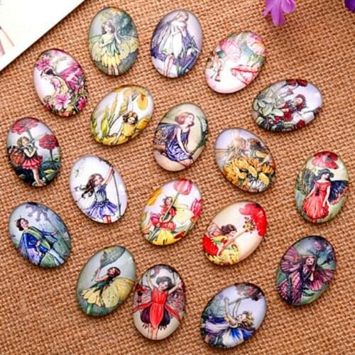 36pcs 13x18mm Beautiful Girl Ellipse Handmade Photo Glass Cabochons & Glass Dome Cover Pendant Cameo Settings