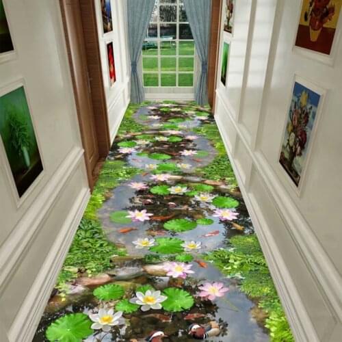 3D Green Hallway Carpet Modern Home Decor Kitchen Door Mat Bedroom Corridor Rug Long Hotel Aisle Area Rug Living Room Carpet