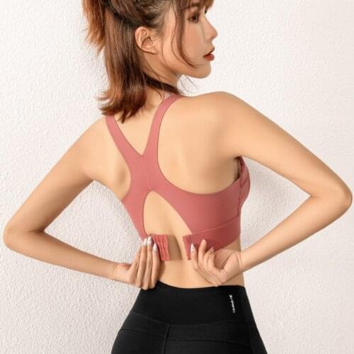 Traceless Back Hollow Out Abjustable Buckle Shockproof Gym Sports Bras Top Women Wide Shoulder Strap Yoga Fitness Bra Brassiere