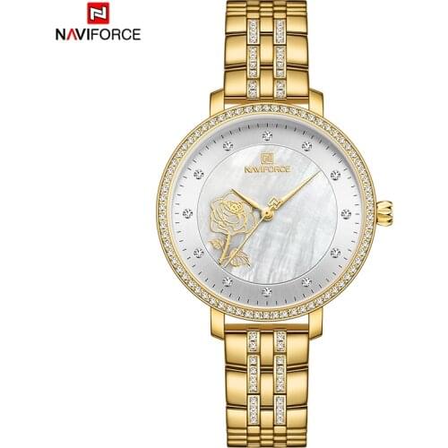 Luxury Brand NAVIFORCE Women Gold Watches Fashion Elegant Ladies Quartz Wristwatch Creative with Diamonds watch Waterproof Clock